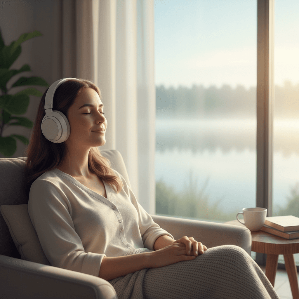Client enjoying immersive audio session with headphones